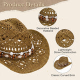 Straw Cowgirl Sun Hat with Bands for Women and Men