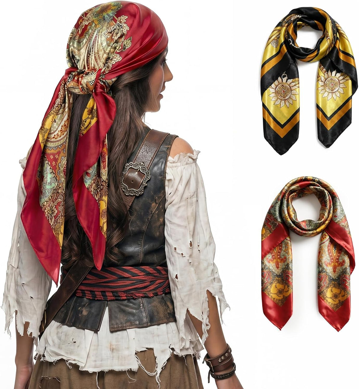 2-Pack Pirate Costume Accessories Head Scarf for Women