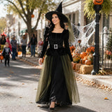 Witch Costume for Women, 3 PCS Classic Gothic Dress, Elegant Fairytale Halloween Cosplay Outfit
