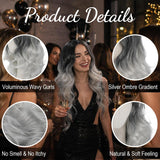 Gray Ombre Wig for Women, Long Wavy Costume Wig