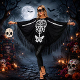 Women's Skeleton Costume, Halloween Poncho Cape