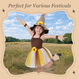 6Pcs Kids Scarecrow Costume Kit Hat Straw Skirt Cuffs