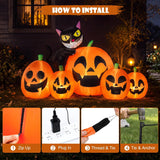 8FT Long Inflatable Pumpkin Black Cat Halloween Yard Decor