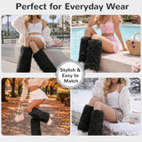 Women’s Furry Leg Warmers, Long Plush Boot Cuffs for Winter, Faux Fur Leg Covers