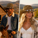 Straw Cowgirl Sun Hat with Bands for Women and Men