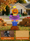 4FT Halloween Inflatable Outdoor Decorations, Blow Up Pumpkin Scarecrow with Built-in Bright LEDs, Yard Lawn Garden Party Decor