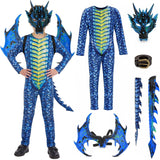 Kids Evil Dragon Halloween Costume, Boys Dragon Dress Up Outfit with Mask, Wings & Bodysuit