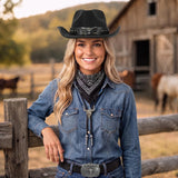 Cowboy Accessories for Men, Black Hat, Belt And Bandana
