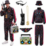 Men’s 80s 90s Retro Tracksuit Costume, Vintage Hip Hop Outfit with Accessories