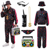 Men’s 80s 90s Retro Tracksuit Costume, Vintage Hip Hop Outfit with Accessories