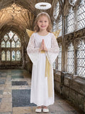 4 PCS Girls White Angel Costume Gold Wings Dress Halo Outfit