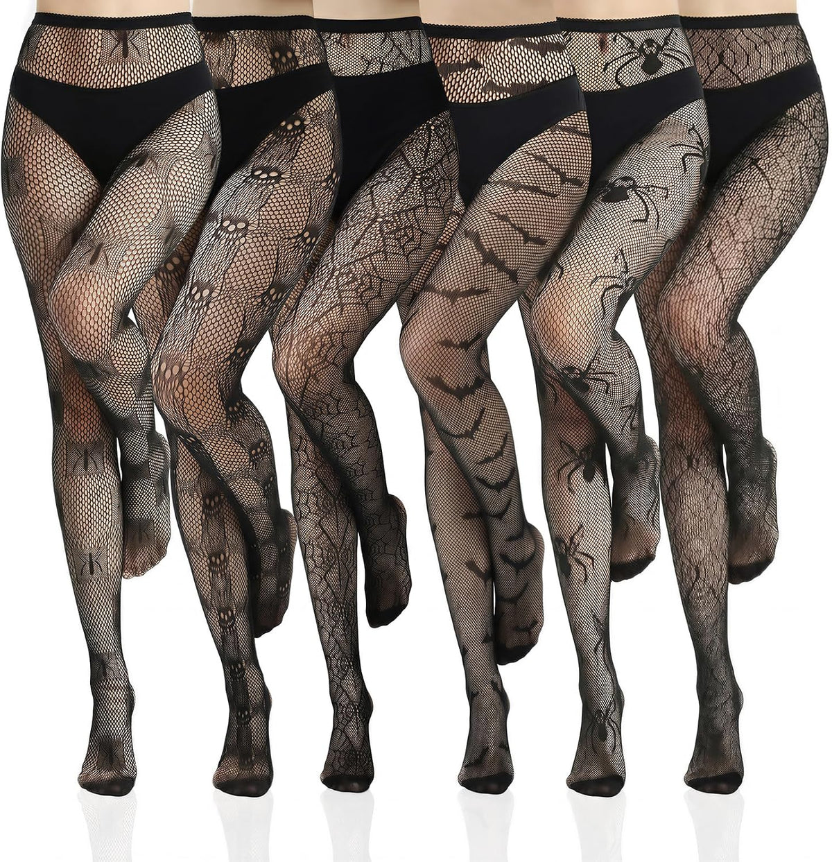 6 Pairs Fishnet Tights for Women, Halloween Costume Accessory